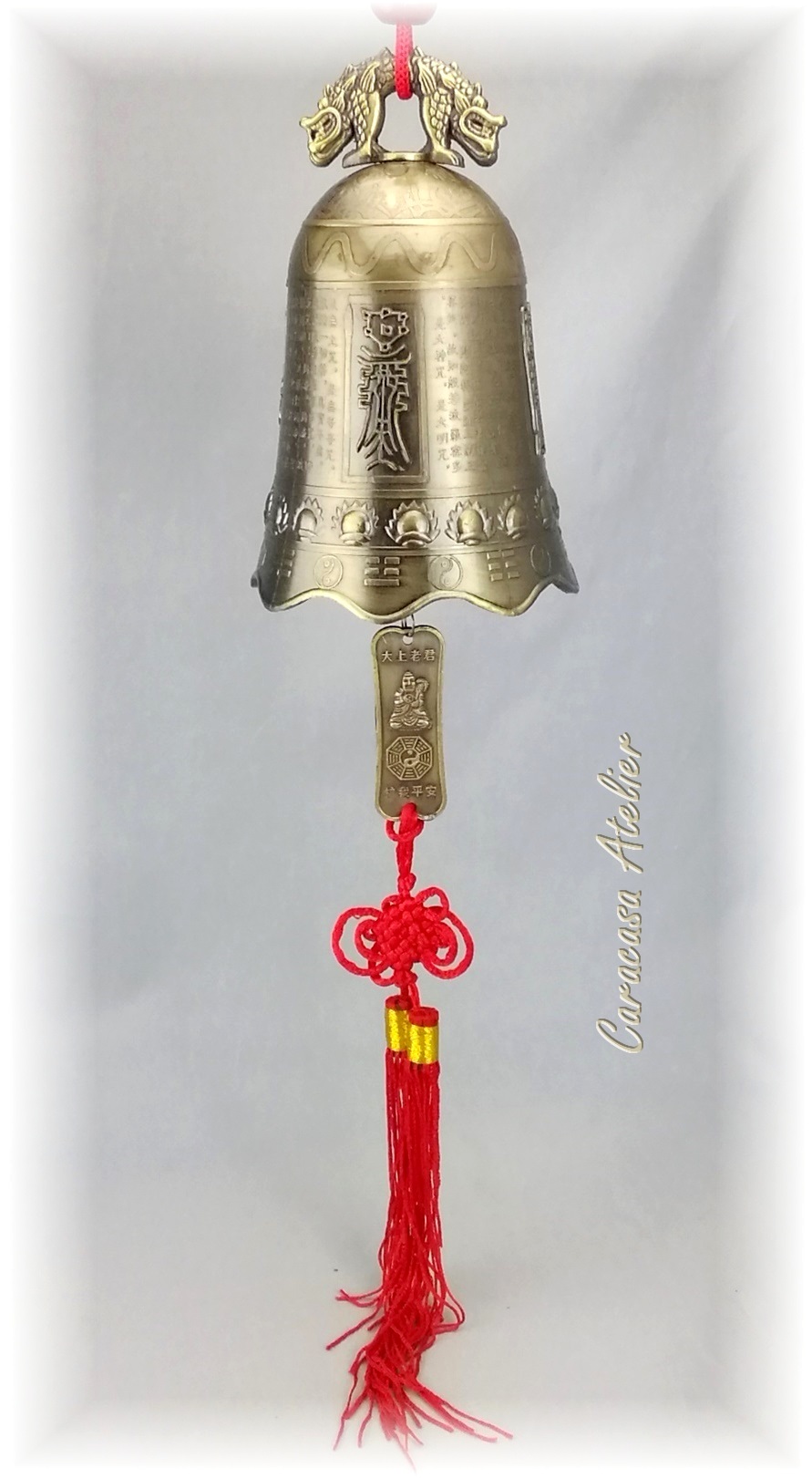 VELKÝ FENG SHUI ZVONEK - ZDRAVÍ, ŠTĚSTÍ, HOJNOST A HARMONIE - 16 CM - výška závěsu ca. 56 cm