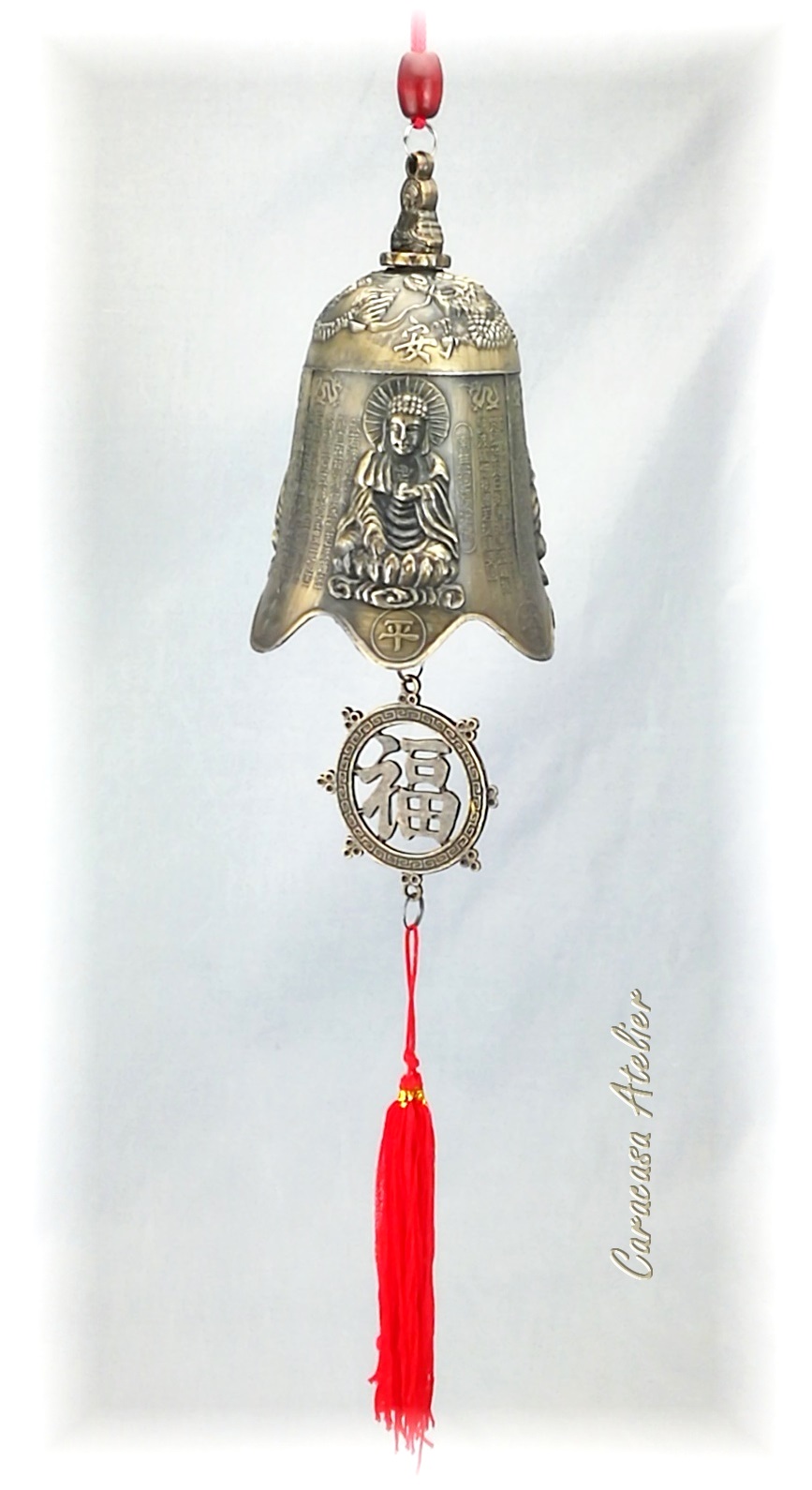 FENG SHUI ZVONEK KLIDU, ZDRAVÍ A HARMONIE - VEL. 13 cm, VÝŠKA ZÁVĚSU 43 CM