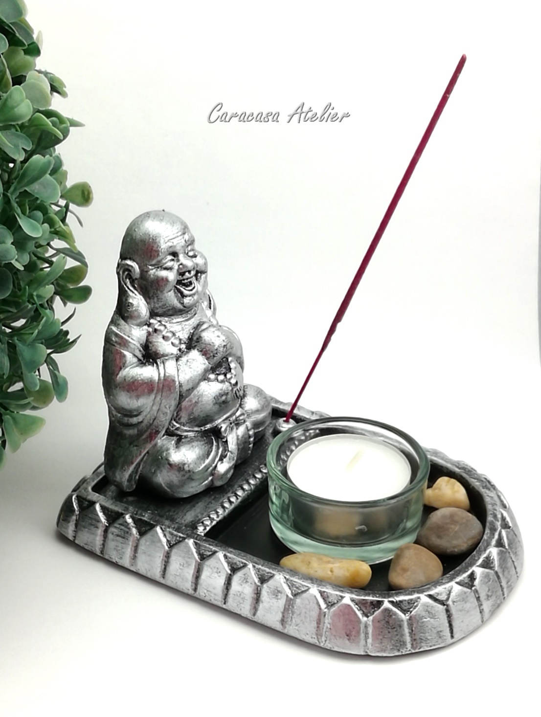 FENG SHUI STOJÁNEK NA ČAJOVOU SVÍČKU A VONNOU TYČINKU - BUDDHA SVÍCEN