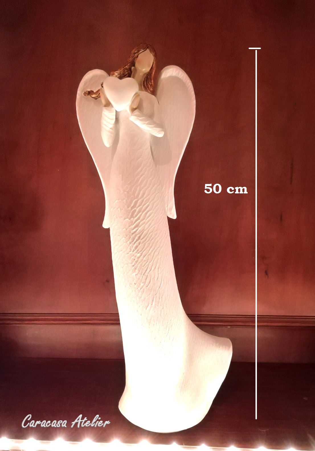 VELKÝ ANDĚL SE SRDÍČKEM - SOŠKA 50 CM - POLYSTONE 