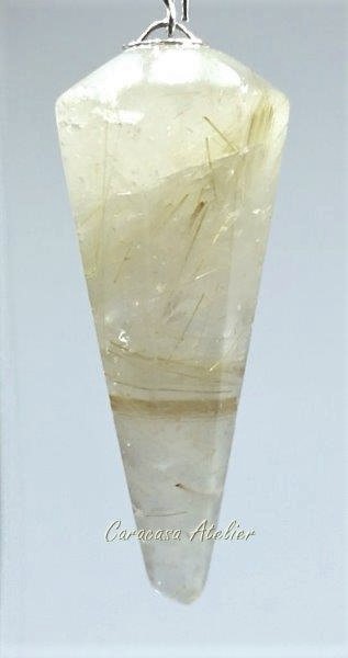 KYVADLO KŘEMEN S RUTILEM - VENUŠINY VLASY - SAGENIT - FAZETOVANÉ - vel 4 cm