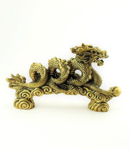 ZLATÝ DRAK S PERLOU -  ŠTĚSTÍ, ÚSPĚCH, OCHRANA - FENG SHUI SOŠKA délka 22 cm