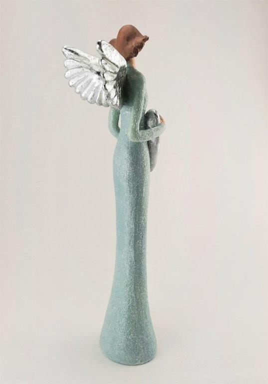 ANDĚL BLUE - STŘÍBRNÁ KŘÍDLA A SRDCE - SOŠKA 28 CM 