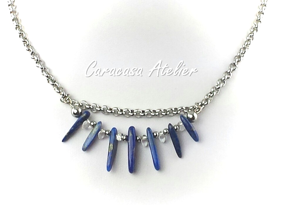 NÁHRDELNÍK LAPIS LAZULI - OCEL - 56 cm