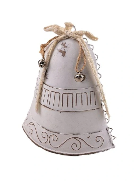 KOVOVÝ VINTAGE ZVON S BÍLOU PATINOU 14 cm