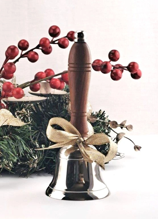 KOVOVÝ ZVONEK DŘEVĚNOU RUKOJETÍ 16 CM