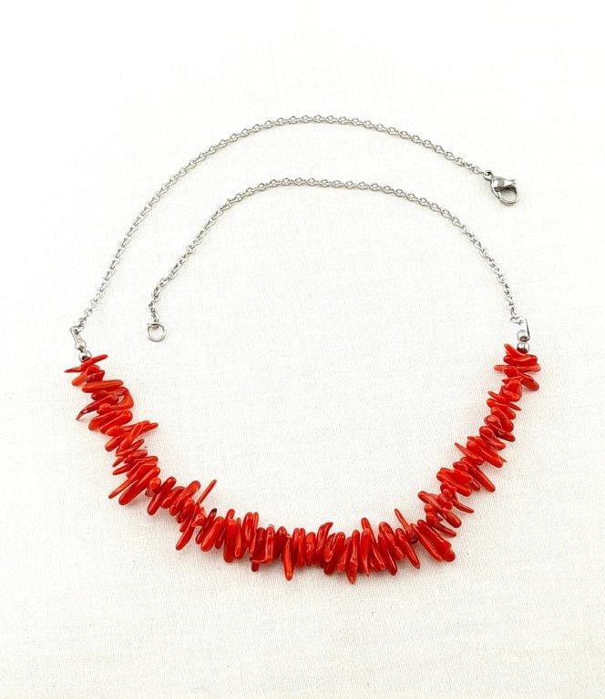 NÁHRDELNÍK VĚTVIČKOVÝ KORÁL ČERVENÝ ŘETÍZEK OCEL