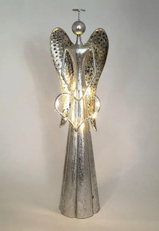 KOVOVÝ ANDĚL SRDCE S LED OSVĚTLENÍM - SOŠKA 31 cm