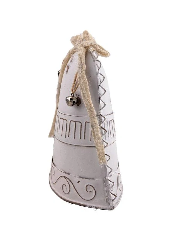 KOVOVÝ VINTAGE ZVON S BÍLOU PATINOU 14 cm