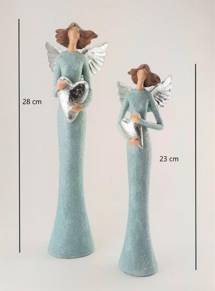 ANDĚL BLUE - STŘÍBRNÁ KŘÍDLA A SRDCE - SOŠKA 28 CM 