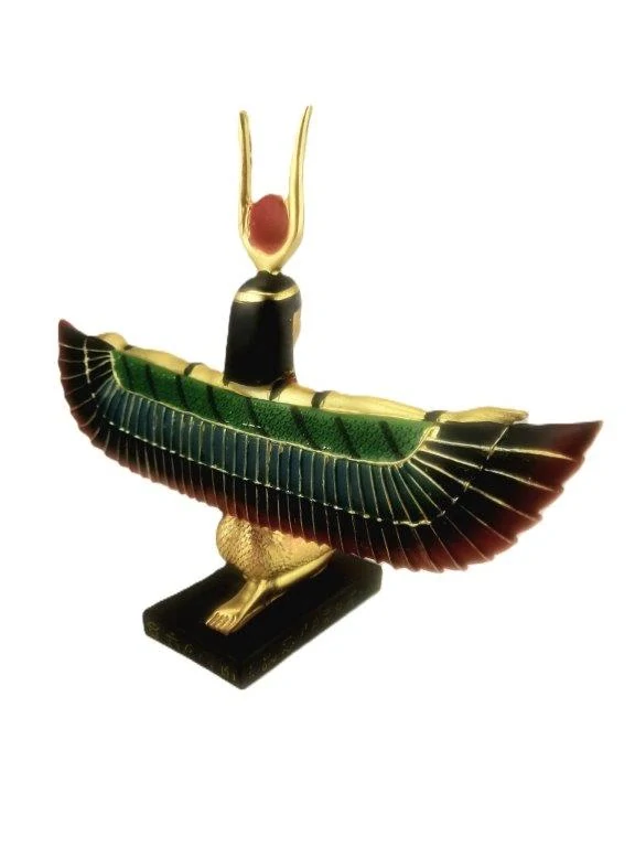 BOHYNĚ ESET / ISIS S ROHY A SLUNEČNÍM KOTOUČEM - LÁSKA, VZTAHY, OCHRANA - SOŠKA 19 X 25 CM