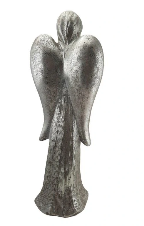 VELKÝ ANDĚL S MISKOU STŘÍBRNÝ - SVÍCEN - SOŠKA 42 cm