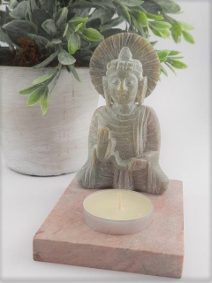KAMENNÝ SVÍCEN BUDDHA - STOJÁNEK NA ČAJOVOU SVÍČKU
