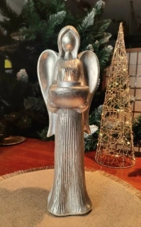 SOŠKA ANDĚL S MISKOU STŘÍBRNÝ - SVÍCEN 32 cm