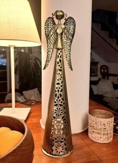 PLECHOVÝ ANDĚL ZLATÝ, SOŠKA / SVÍCEN 40 cm