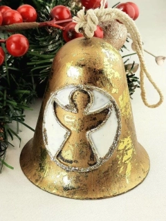 KOVOVÝ ZVONEK S ANDĚLEM ZLATÝ, vel. 9 CM